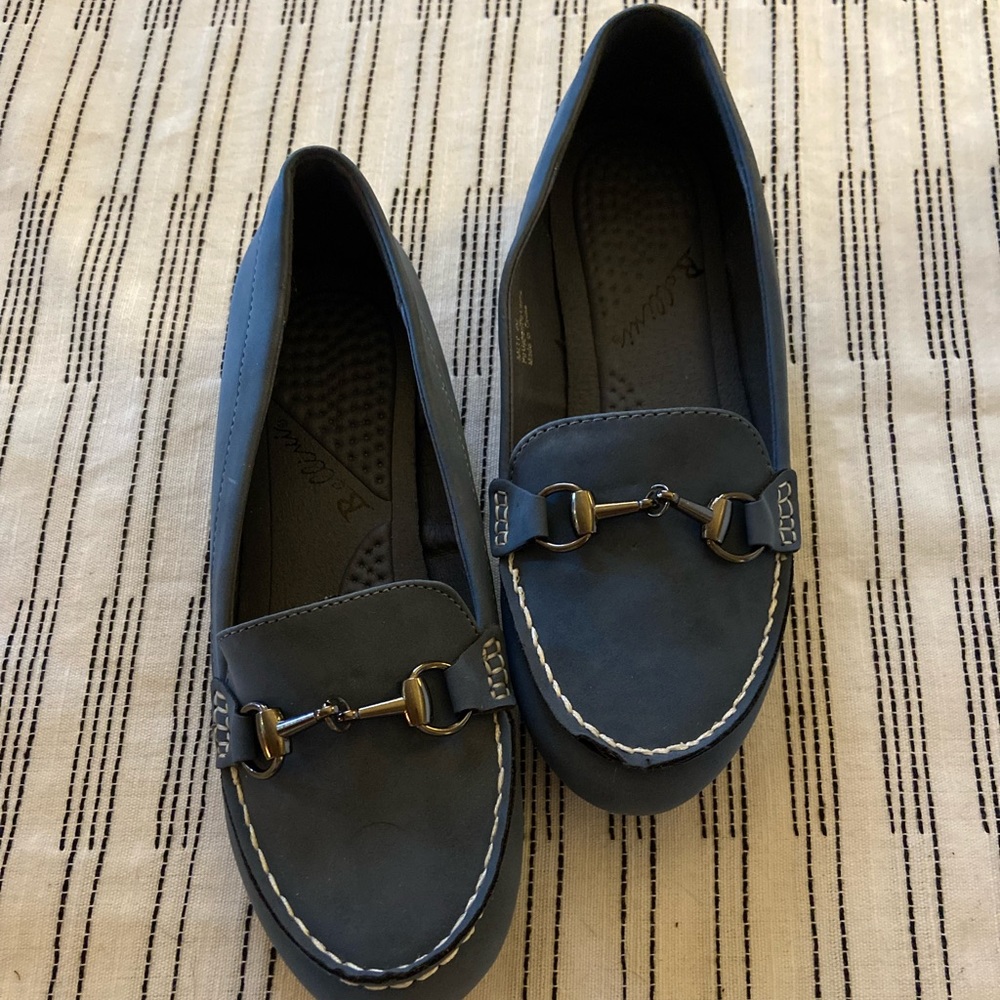 Soft Blue Loafers with Buckle Accent